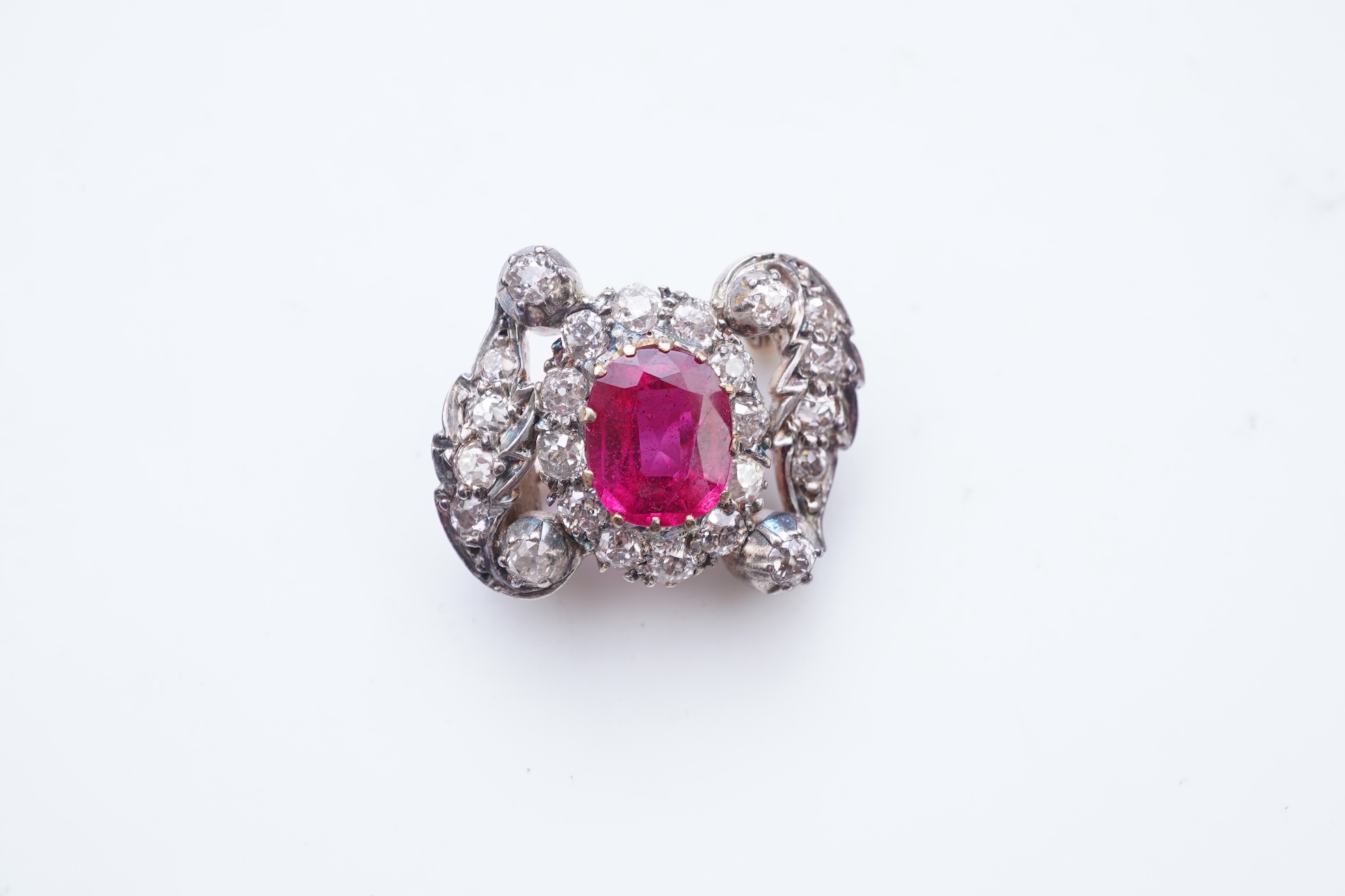 A synthetic ruby and diamond brooch, early 20th century